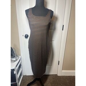 Popular Basics Black & Tan Striped Sleeveless Midi Dress XL Bodycon